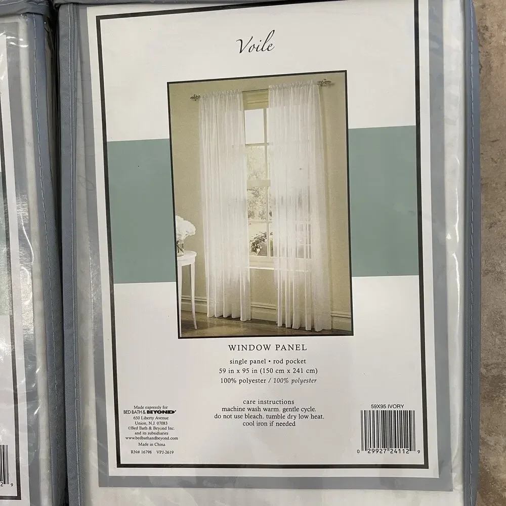 NWT 2 Bed Bath & Beyond Voile Sheer Curtain Panels Rod Pocket Solid Ivory 59x95
